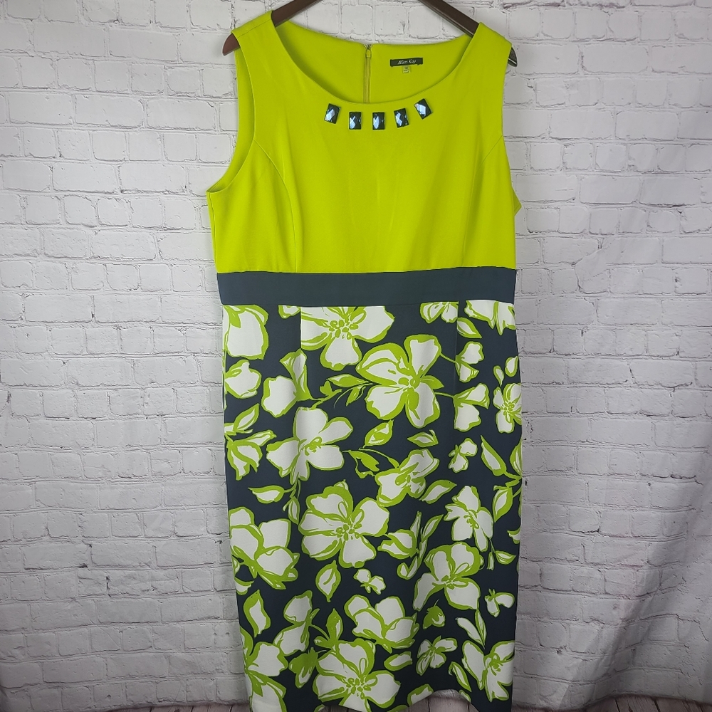 Allen Kay Green and Blue Floral Sleeveless Dress and Striped Bolero Sz … - Picture 4 of 16